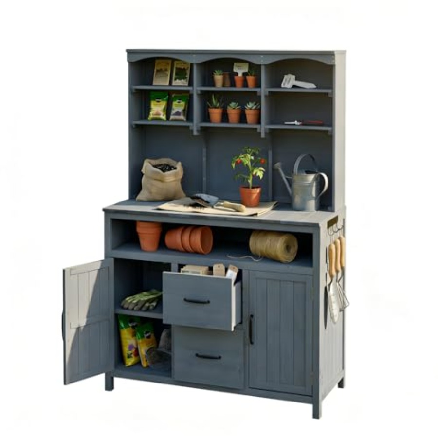 Woodworking Bench - Outdoor Potting Bench Table with Storage